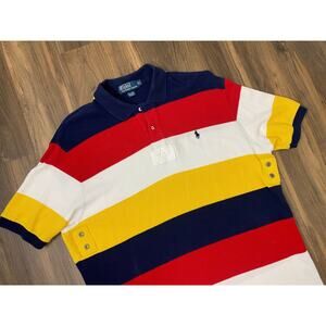 VTG Polo Ralph Lauren striped waffle thermal knit rugby short sleeve shirt XL